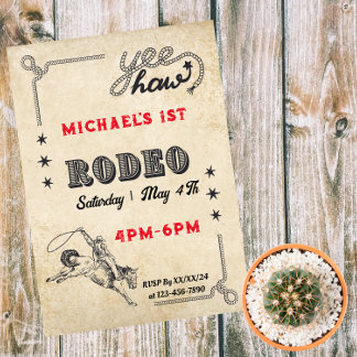Rodeo Western Riding Cowboy Rodeo Birthday Invitation