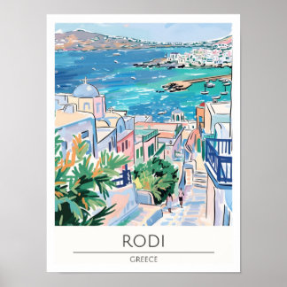 Rodi Greece Vintage Art Illustration Travel Poster