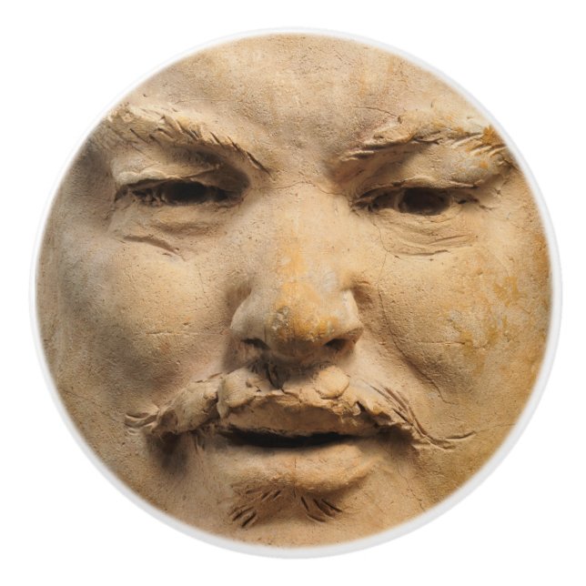 Rodin Sculpture Study - Clay Face with Moustache Ceramic Knob (Front)