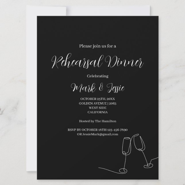 ROE Black & White Simple Wedding Rehearsal Dinner Invitation (Front)