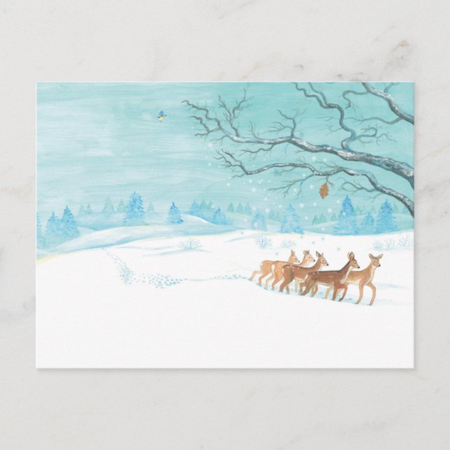Roe Deer Group in Winter Holiday Postcard (Front)