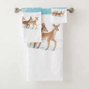 Roe Deer in the Winter Woodland Covered of Snow Bath Towel Set