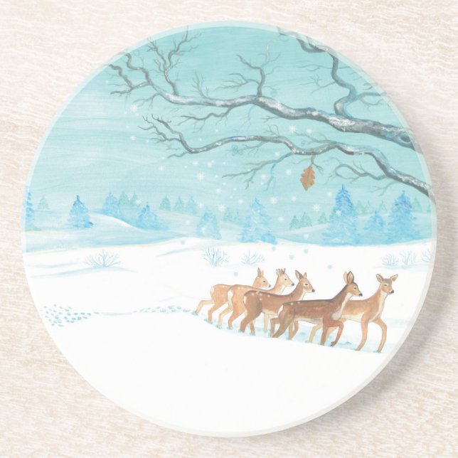 Roe Deer in the Winter Woodland Covered of Snow   Coaster (Front)