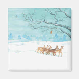 Roe Deer in the Winter Woodland Covered of Snow Magnet