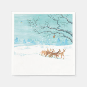 Roe Deer in the Winter Woodland Covered of Snow  Napkin