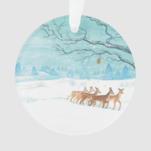 Roe Deer in the Winter Woodland Covered of Snow   Ornament