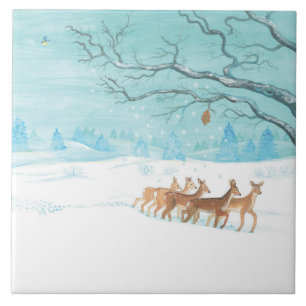 Roe Deer in Winter Tile