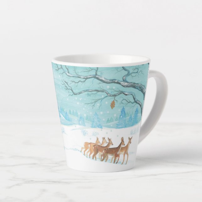 Roe Deer winter snowy forest landscape   Latte Mug (Right Angle)