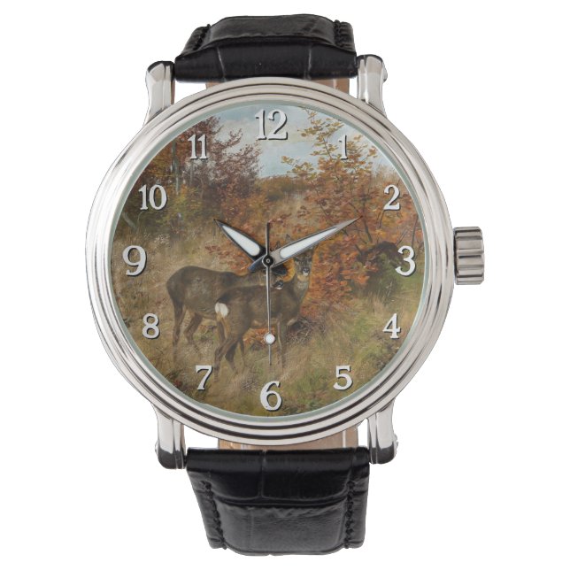 Roe Deer with Autumn Leaves Vintage Wildlife  Watch (Front)