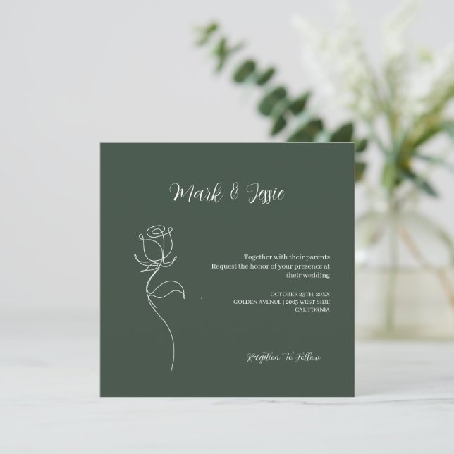 ROE Dusky Green & White Simple Wedding Invitation (Standing Front)