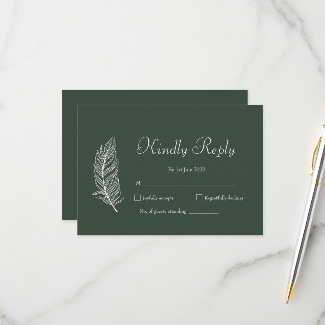 ROE Dusky Green & White Simple Wedding RSVP Card (Front/Back In Situ)