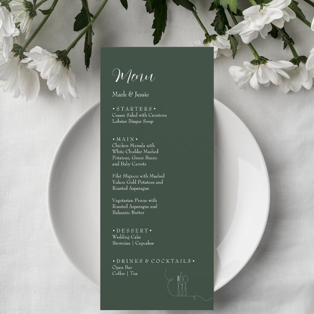 ROE Dusky Green & White Simple Weeding Dinner Menu (Creator Uploaded)
