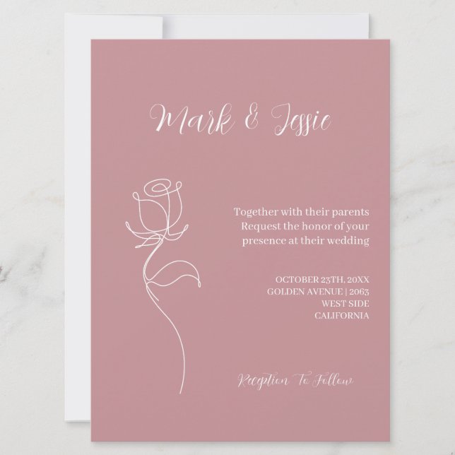 ROE Pink & White Simple Wedding Invitation (Front)