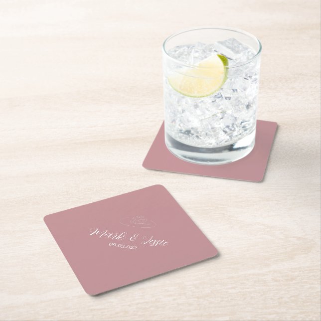 ROE Pink & White Simple Wedding Paper Coaster (Insitu)
