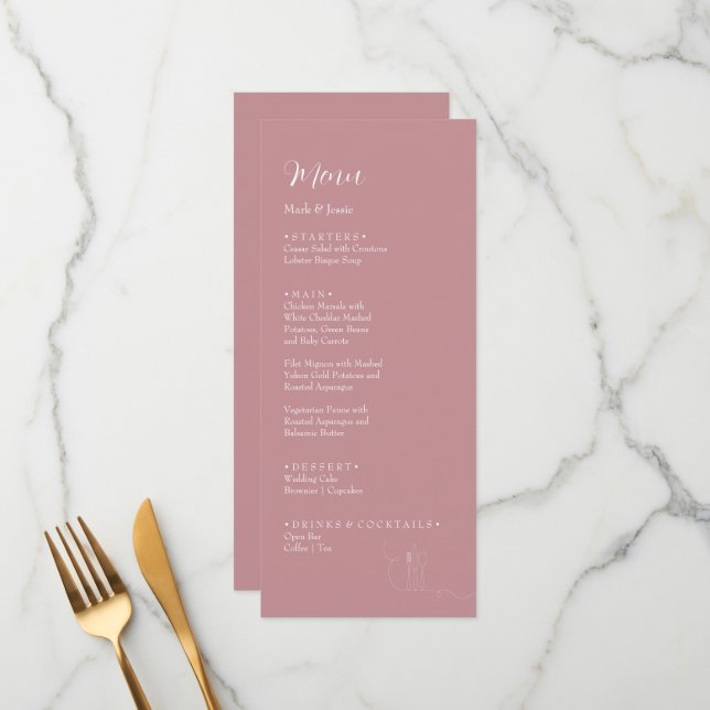 ROE Pink & White Simple Weeding Dinner Menu (Front/Back In Situ)