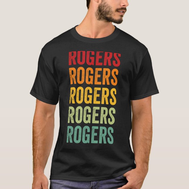 Rogers County Oklahoma Rainbow Text Design T-Shirt (Front)