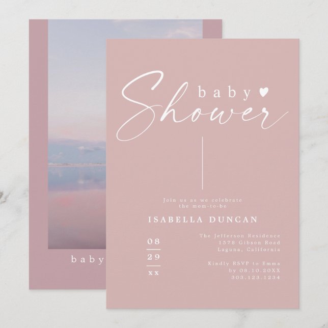 ROGUE Dusty Rose Blush Pink Mauve Girl Baby Shower Invitation (Front/Back)