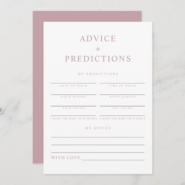 ROGUE Modern Dusty Pink Baby Advice & Predictions Invitation (Front/Back)