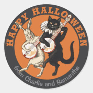 Roguish black cat and rabbit CC1051 Halloween Classic Round Sticker