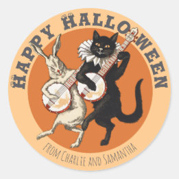 Roguish black cat and rabbit CC1052 Halloween Classic Round Sticker
