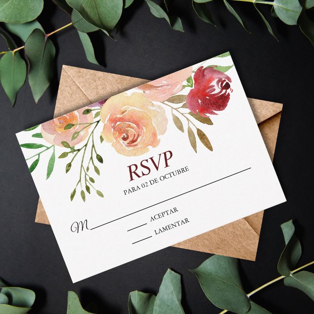 Roja Flores Boda Spanish Espanol Wedding RSVP (Creator Uploaded)