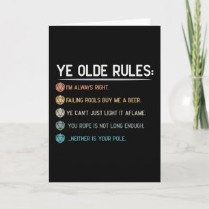 Role Playing Game Rules Card