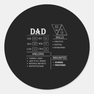 Roleplaying Dice Gamer Dragon Dad Stat Skills Wiel Classic Round Sticker