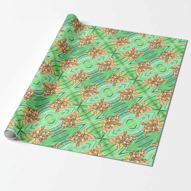 Roll Gift Wrap Paper - Orange & Yellow Orchids (Unrolled)