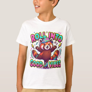 Roll Into Good Vibes Cute Red Panda T-Shirt   Kids