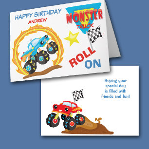 Roll On Blue Monster Truck Birthday Card