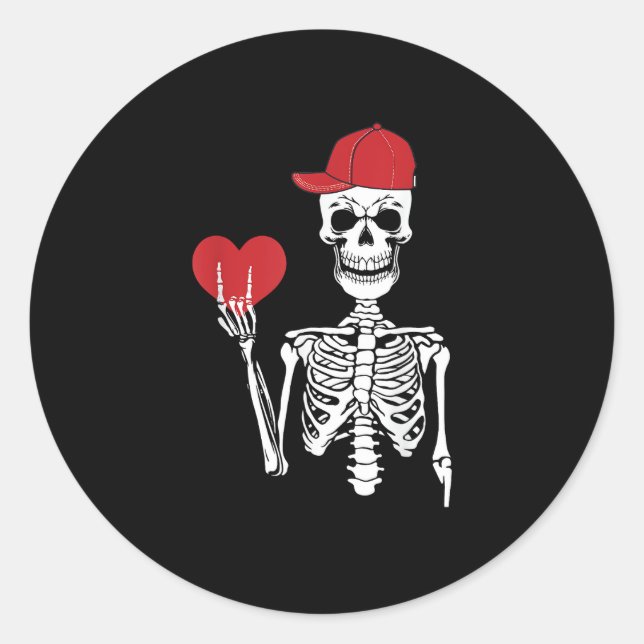 Roll Skeleton Hands Heart Valentines Day Skull Classic Round Sticker (Front)