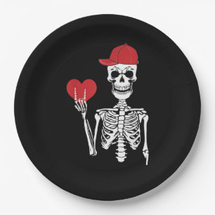 Roll Skeleton Hands Heart Valentines Day Skull Paper Plate