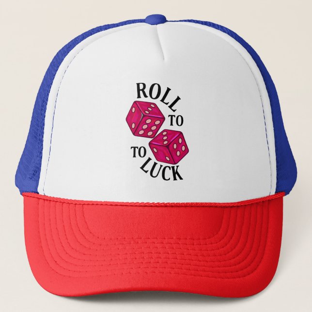 Roll to Luck – Embroidered Dice Trucker Hat (Front)