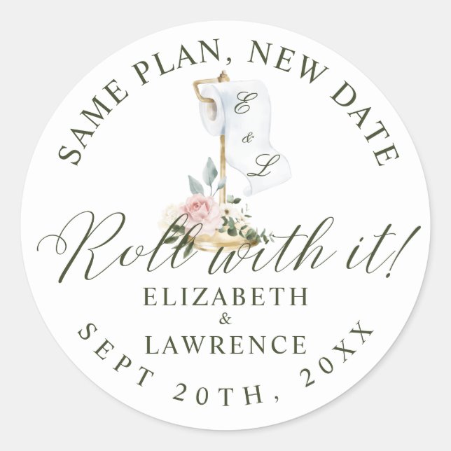 Roll With It Blush Florals & Toilet Paper White Classic Round Sticker (Front)