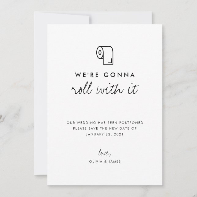 Roll With It Change of Plans Wedding Postponement Announcement (Front)
