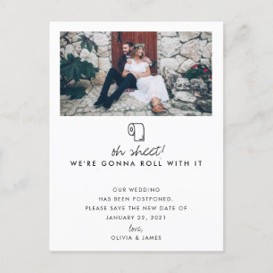 Roll With It Photo New Date Wedding Postponement Announcement Postcard