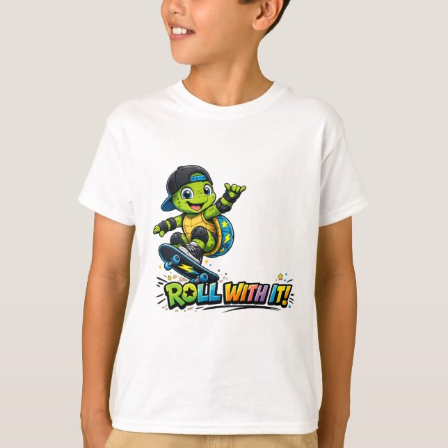Roll With It Skateboarding Turtle T-Shirt (Front)