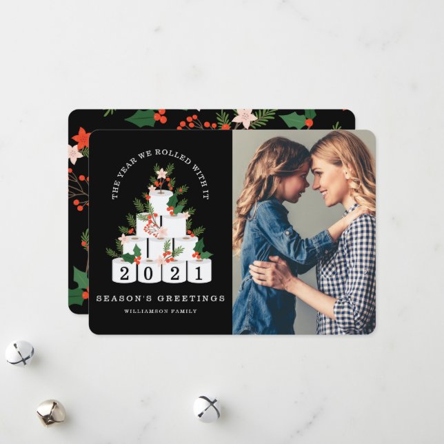 Rolled With It Christmas Toilet Paper Tree Photo Holiday Card (Front/Back In Situ)