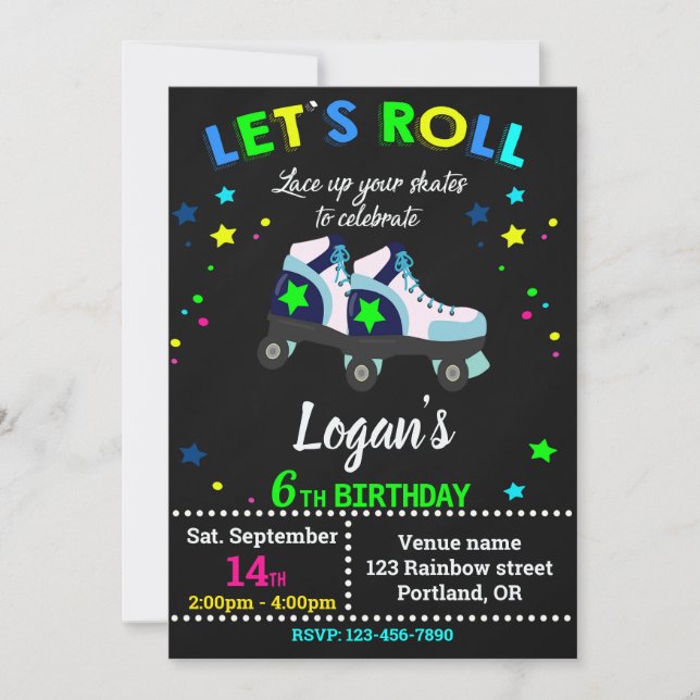 Roller birthday invitation boy Skating invitation (Front)