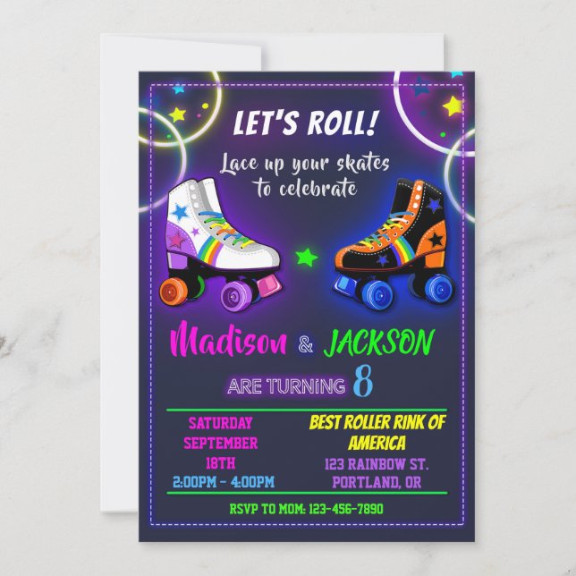 Roller birthday invitation for Boy and Girl (Front)