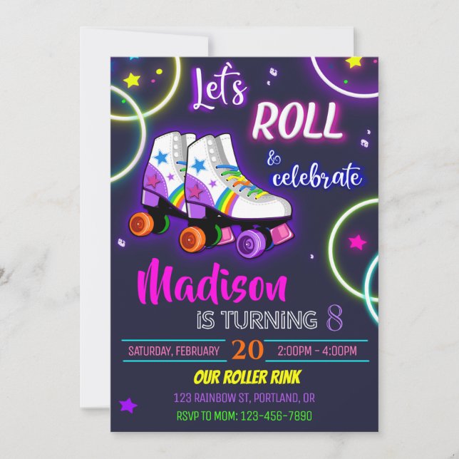 Roller birthday invitation Girl Skating invitation (Front)