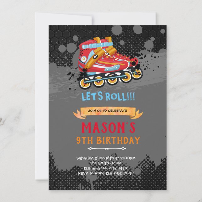 Roller blading theme birthday invitation (Front)