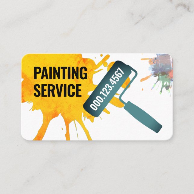 Roller Brush Painting Paint Splatter Business Card (Front)