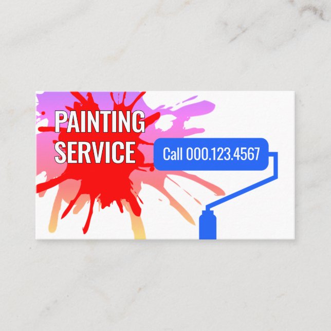 Roller Brush Painting Paint Splatter Business Card (Front)