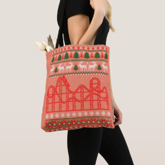 Roller Coaster Scene Ugly Christmas Sweater Tote Bag