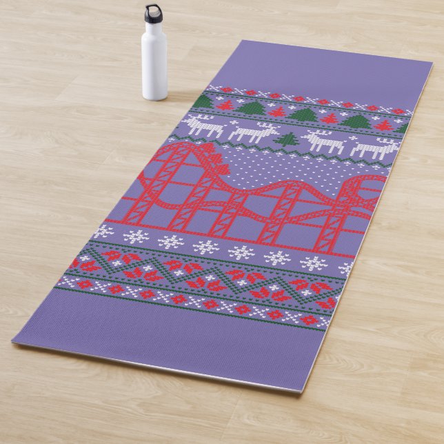 Roller Coaster Scene Ugly Christmas Sweater Yoga Mat (In Situ)