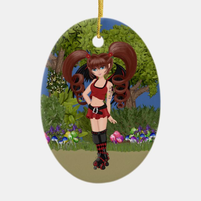 Roller Derby Anime Fairy Skating Ceramic Tree Decoration (Front)