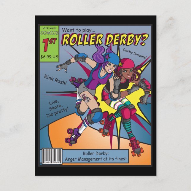 Roller Derby Comic Postcard (Front)