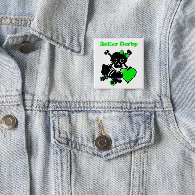 Roller Derby Heart (Green) 15 Cm Square Badge (In Situ)