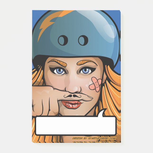 Roller Derby Mustache Girl Comic Book post-its Post-it Notes (Front)
